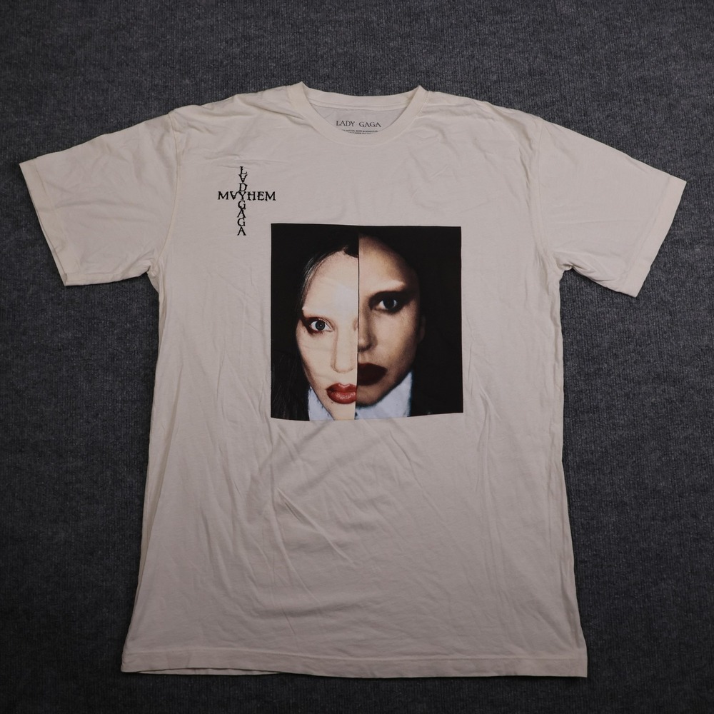 Lady Gaga Shirt Mens‎ XL White Split Face Graphic Concert Tour Tee Music